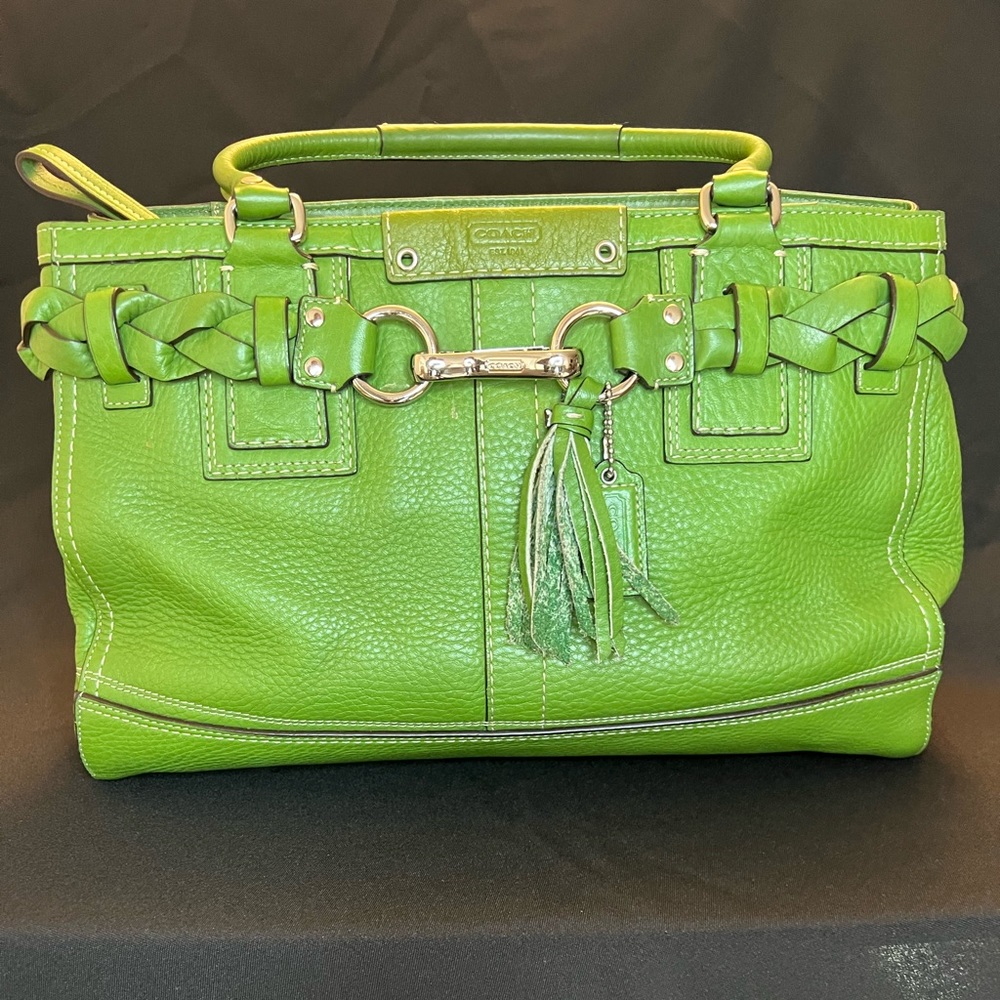 COACH Hampton Green Pebble Leather Carryall Tote Shoulder Bag Purse